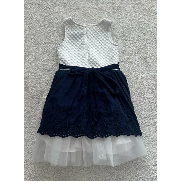 Girl's Blue & White Tulle Dress Fancy Bow Formal Size 5 Sleeveless Flower Party - Picture 11 of 13
